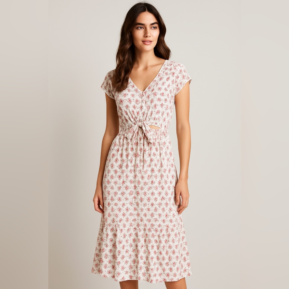 Hollister Pink and White Tiered Sundress